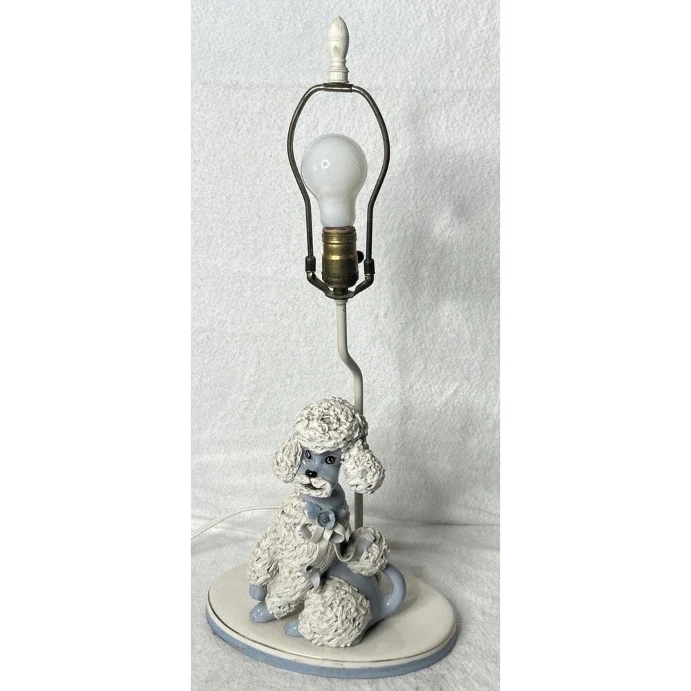 Vintage White Spaghetti Poodle Table Lamp 1950s Ceramic 25